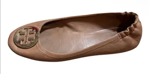 Tory Burch Minnie Travel Nappa Leather Ballet Flats in Tan thumbnail 1