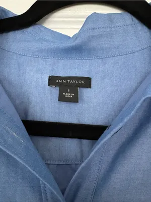 Ann Taylor Blue Puff Sleeve Midi Shirt Dress Size Small thumbnail 3