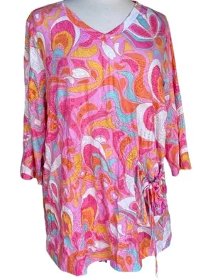 Ali Miles Blouse V-Neck Tunic Abstract Geometric Print Size Medium Top thumbnail 3