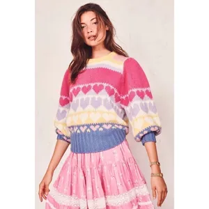 LoveShackFancy‎ Sweater Shirelle Puff-Sleeve Heart Wool Alpaca Pink Icing M EUC thumbnail 12