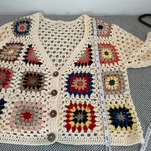 Debut Crochet Cream Granny Square Cardigan Sweater size M thumbnail 9