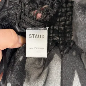 STAUD Cannon Organza Smocked Puff Sleeve Crop Top Black Size Small thumbnail 3