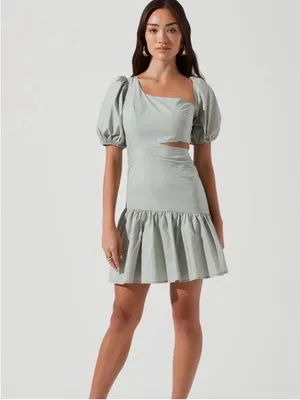 NWT ASTR Mayfair dress in‎ dusty sage cutout puffy sleeve Medium thumbnail 2