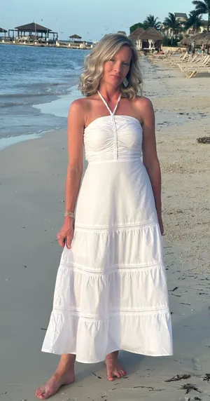 White Maxi Dress Baby Pink Brand thumbnail 1