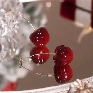Elegant Cherry Drop Earrings Red thumbnail 4