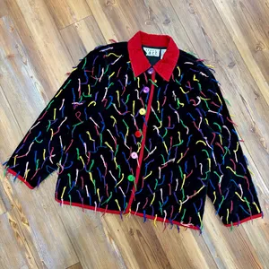 Vintage 90s Keren Hart Eyelash Rainbow Confetti Quilted Jacket thumbnail 1