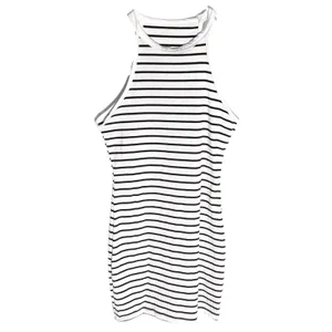 NWOT White Black Striped Ribbed High Neck Bodycon Mini Dress XS thumbnail 3