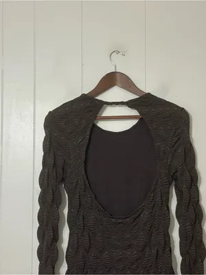 Free People Paulie Textured Open Back Mini Dress Brown M Bodycon Long Sleeve thumbnail 10