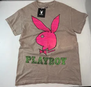 NWT: Playboy by PacSun Brown Mineral Wash T-Shirt Pink Bunny Green Logo Y2K thumbnail 2