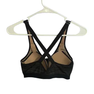 Victoria Sport Black Lace Front-Zip Sports Bra with Crisscross Back thumbnail 3