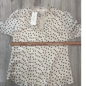 Haver & Blair Polka Dot Ruffle Neck Tie Blouse Cream Black Size XS‎ NWT thumbnail 6