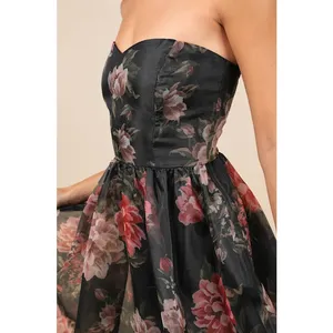 Lulus Truly Extraordinary Dress Women's Small Black Floral Organza Strapless NWT thumbnail 4