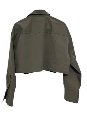 Zara Olive Green Utility Cargo Cropped Button Down Shirt L Large Shacket thumbnail 3