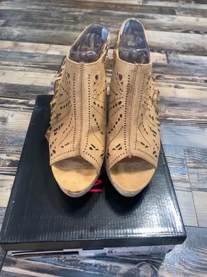 Not Rated Tan Suede Fringe Delight Laser-Cut Cork Wedge Sandals thumbnail 2