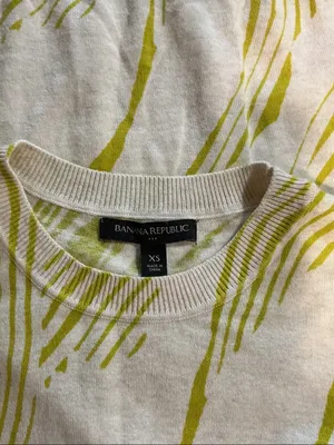 Banana Republic Cream and Chartreuse Abstract Long-Sleeve Top thumbnail 2