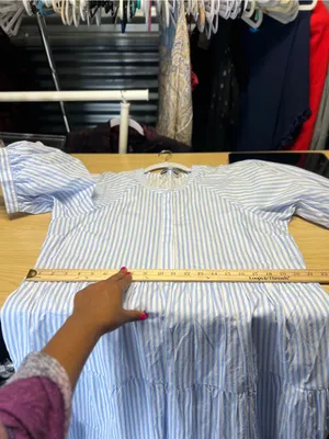 English Factory Blue White Striped Tiered Puff Sleeve Midi Dress L thumbnail 11