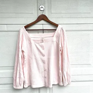 Loft Womens Shirt Pastel Pink Ribbed Square Neck Milkmaid Button Up Size Medium thumbnail 2