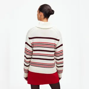NWT Madewell Ribbed Cotton Turtleneck Sweater Stripe M front collar separated thumbnail 3