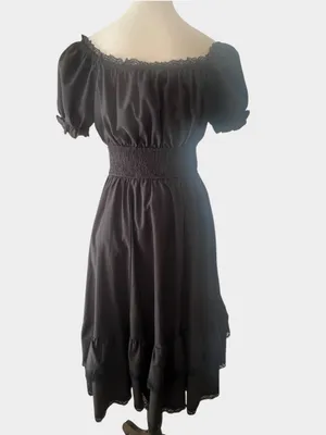 Scarlet Darkness Black Gothic Pirate A-Line Midi Dress Pockets Small thumbnail 3