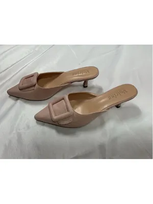 Womans Excellent Volrina Slip On Mules 9 Pink Kitten Heel Buckle Accent thumbnail 3