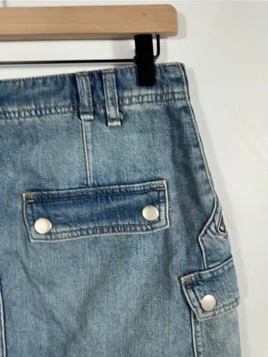 Free people Icon Wash‎ Cargo Denim Mini Skirt Zip Pocket Utility Size 27 thumbnail 8