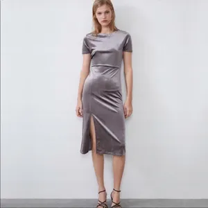 ZARA velvet midi dress in metallic taupe grey‎ Size Small thumbnail 3