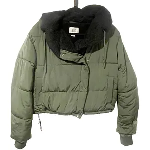 Urban Outiftters BDG Green Fleece Lined Cropped Marlow Puffer‎ Jacket Coat thumbnail 2