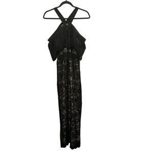 Lucy Paris Black Lace Maxi Dress Nude Lined Strappy Off‎ Shoulder Gown Small NWT thumbnail 3