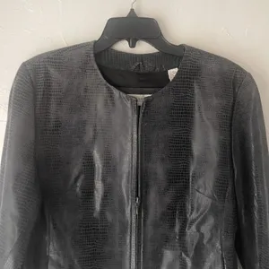 Valerie Stevens Y2k Large 100% Leather Snake Skin Embossed Grunge Bomber‎ Jacket thumbnail 2