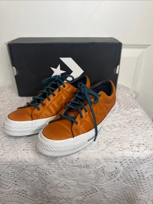 Converse leather low top burnt orange lace up shoes sz 8.5 thumbnail 2