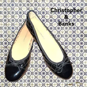 Christopher & Banks black patten leather quilted look design with tie on front thumbnail 1