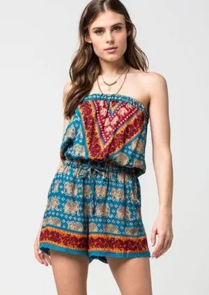 121 Angie Strapless Shorts Boho Elephant Romper Size Medium thumbnail 1