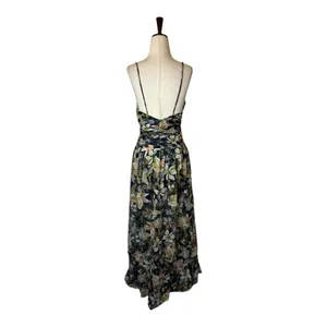 Tanya Taylor‎ Dress Women 00 Black Floral Print Linen Silk Ruched Lovette Maxi thumbnail 4