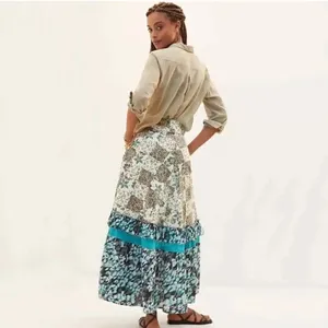 Blue Cream Patchwork Maxi Skirt thumbnail 3