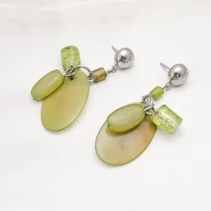 Vintage Stud Earrings Green Tones Dangle Drop Earrings 2" Long thumbnail 4