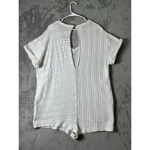 FP Beach XL Ivory Striped Knit Romper Coastal Boho Lounge Casual Summer Cover Up thumbnail 3