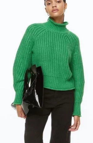 H&M Green Chunky Knit Mock Neck Sweater thumbnail 1