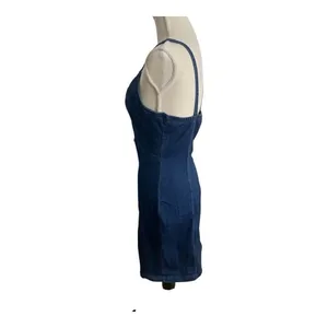 Haute Monde Blue Denim Mini Dress Size L Zip-Front Spaghetti Straps Sleeveless thumbnail 3