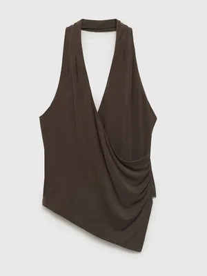 MANGO MNG - NWT Sleeveless Halter Wrap Top asymmetrical hem Brown thumbnail 6