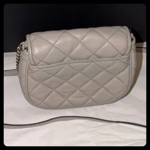 Michael Kors Crossbody Bag Womens Small Grey Quilted Leather Fulton Flap Purse thumbnail 2