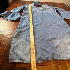 Cloth & Stone Blue Tencel Chambray Mini Dress Tie Back‎ Ruffle Bell Sleeve L thumbnail 5