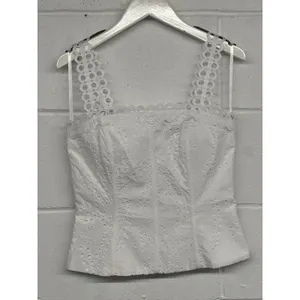 NWT White House Black Market Sz 0 White Sleeveless Cotton Eyelet Bustier Top thumbnail 3