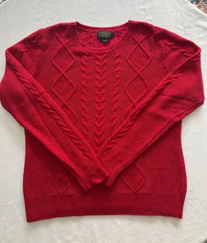 Pendleton Cashmere Cotton Blend Red Cable Knit Crewneck Sweater thumbnail 1