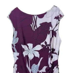 Ralph Lauren Purple Ivory Floral‎ Ruched Stretch Sleeveless Sheath Dress Size 18 thumbnail 4