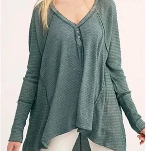 We the Free Henley Top Shirt Textured Green Blue V Neck Free People Women S thumbnail 1