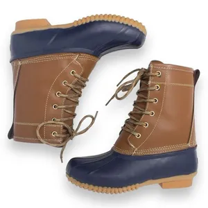 Khombu Letty Tan Leather Blue Rubber Lace Up Lined Winter Duck Boots Size 5M thumbnail 5