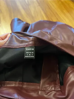 SHEIN Cream Turtleneck with Burgundy Faux Leather Shorts thumbnail 3