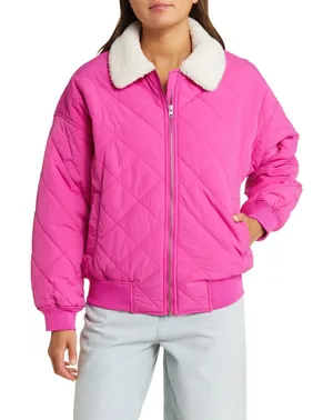 Thread & Supply Faux Shearling Collar Dad Jacket in Very Berry M NWT thumbnail 1