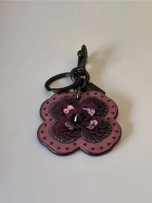 Coach Leather Sequin Applique Tea Rose Key Ring Bag Charm, Pink / Purple, 32677 thumbnail 4