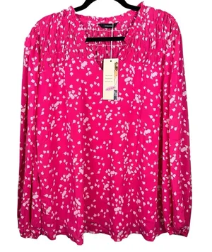 Dokotoo Top Womens XL Pink Alicia Floral Print Smocked Chiffon Blouse Bohemian thumbnail 1